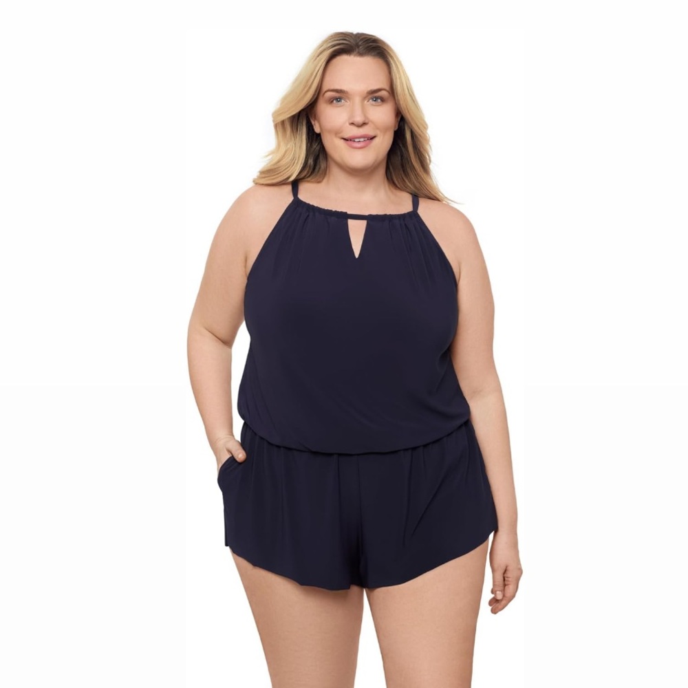 Aqua Green Standard Keyhole Blouson Romper Swimsuit